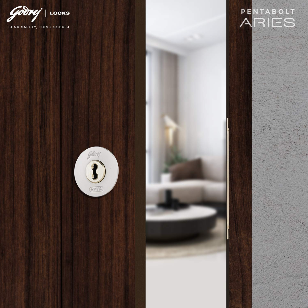 Godrej Rim Lock I Pentabolt Aries 3KS I 5 Bolts I 2C Deadbolt I For Inside Opening Door | LeftorRight Handed Doors I 4 Keys I 15-Year Warranty I Manual Locking I Vegas Gold Finish